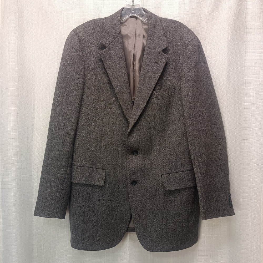Evan Picone For May D&F Gray Herringbone Wool Blazer Mens 40R USA Union Made Vtg